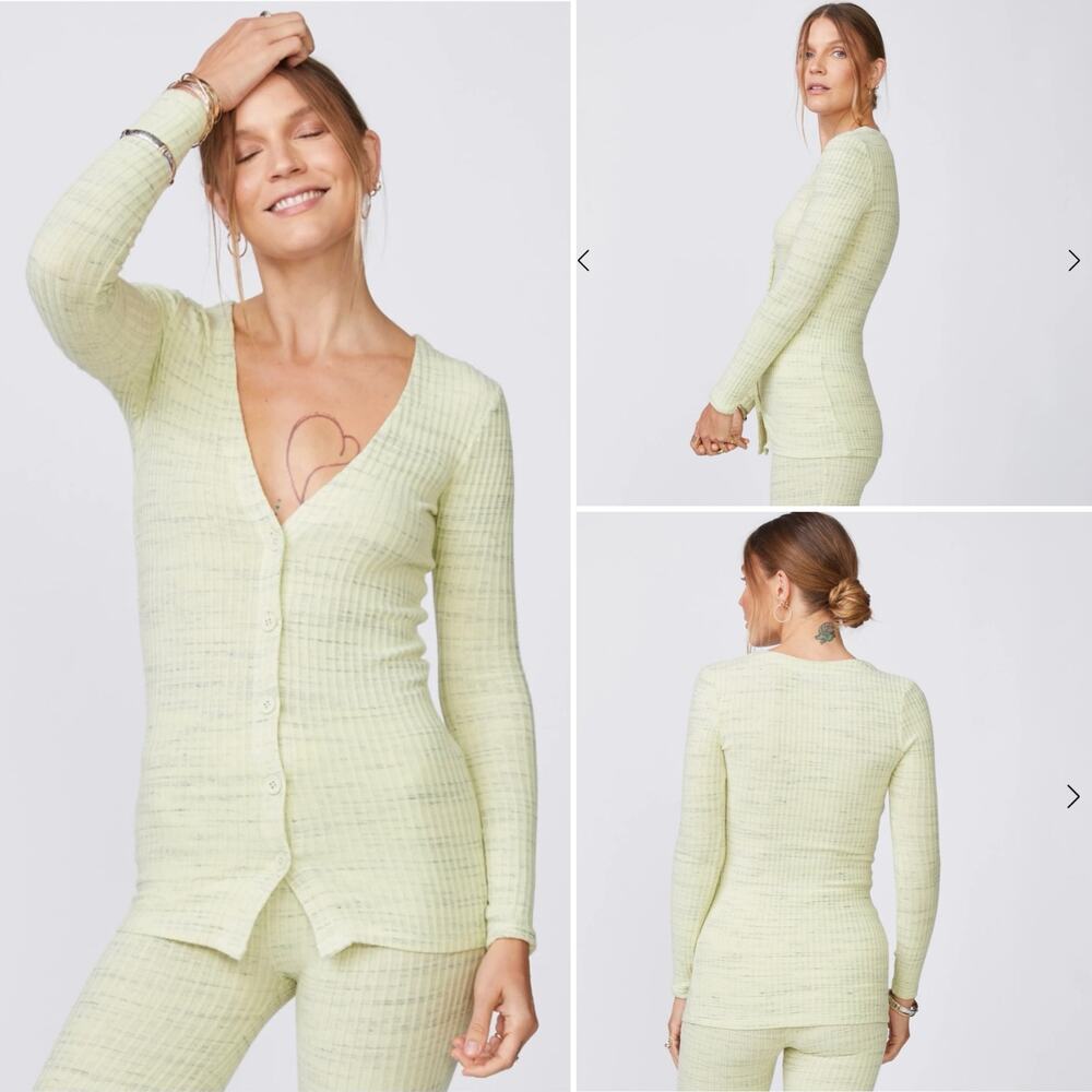 Monrow Women's‎ Cosmo Rib Cardigan Size XS in Faded Lime